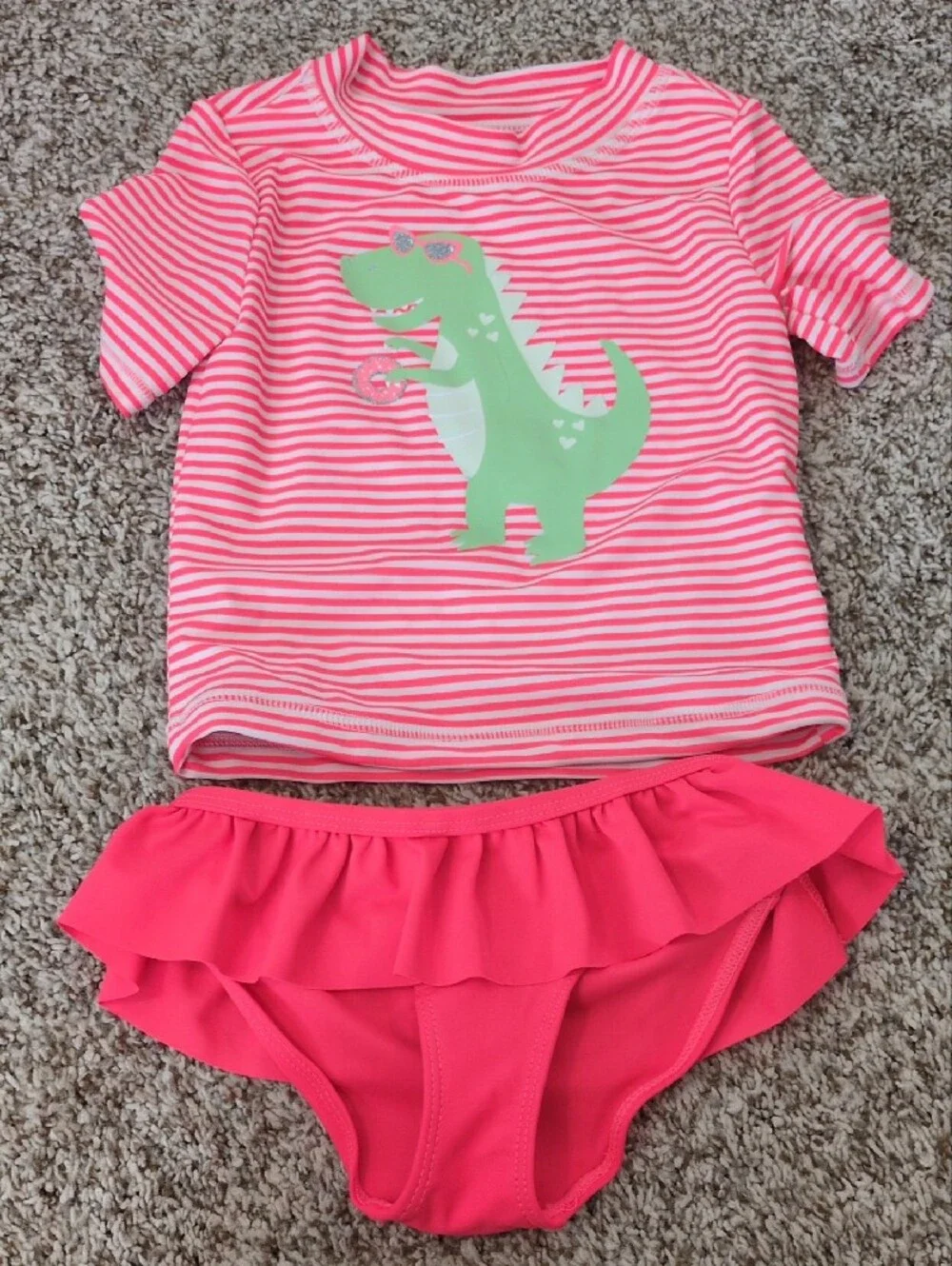 Carter's Coral Floral & Stripe Kids Rashguard Swim Set